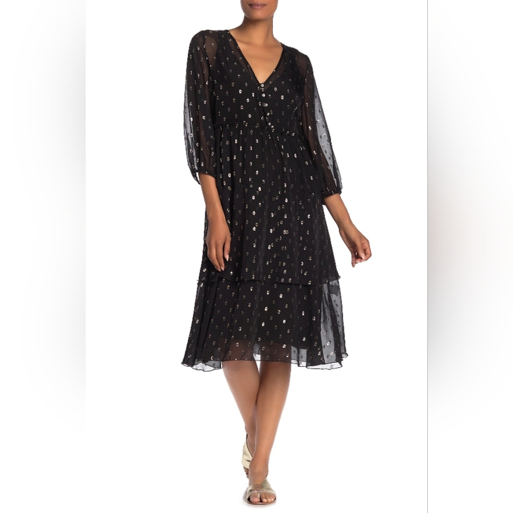 Johnny Was Black and Gold Midi Dress
